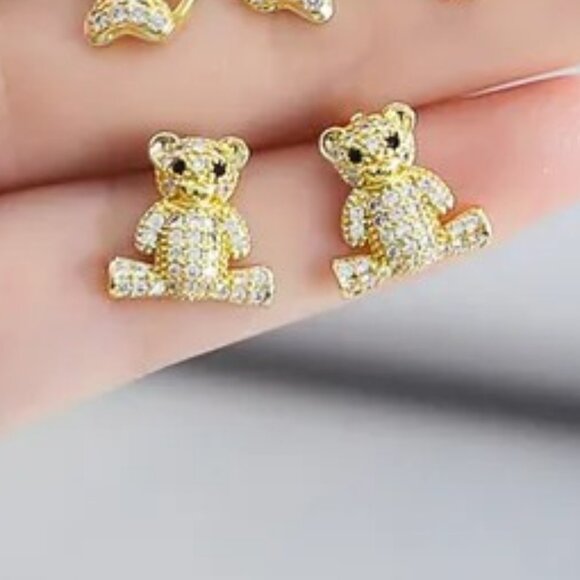 Inlay Copper Zircon 18k Gold Plated Ear Studs - Picture 4 of 6